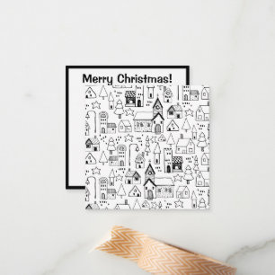 Kids Christmas Village Whimsical Black & White Mitteilungskarte