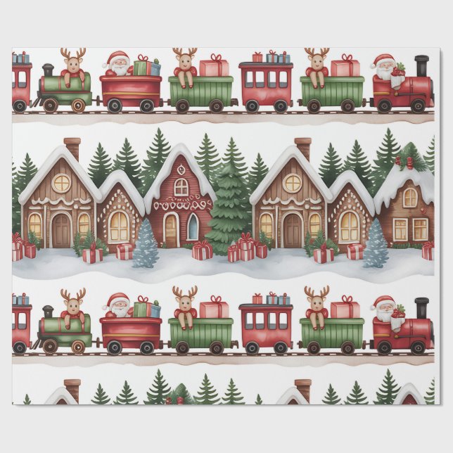 Kids Christmas Wrapping Paper – Toyland and Train  Geschenkpapier (Flach)