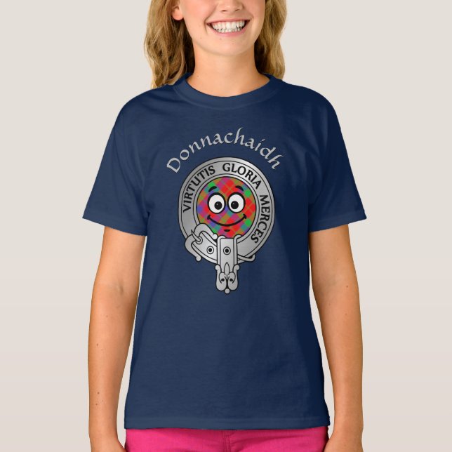 Kids Clan Donnachaidh Wappen & Tartan T - Shirt (Vorderseite)