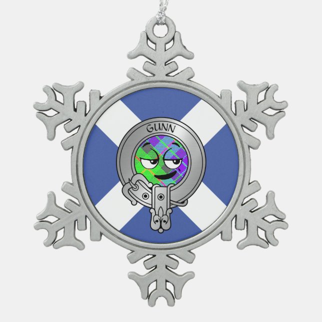 Kids Clan Gunn Wappen & Tartan über Salreifen Schn Schneeflocken Zinn-Ornament (Vorderseite)