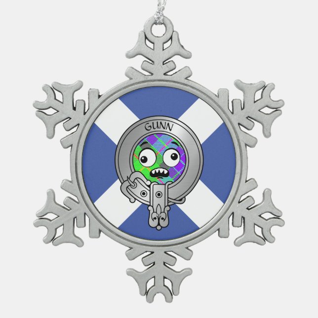 Kids Clan Gunn Wappen & Tartan über Salreifen Schn Schneeflocken Zinn-Ornament (Vorderseite)