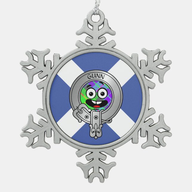 Kids Clan Gunn Wappen & Tartan über Salreifen Schn Schneeflocken Zinn-Ornament (Vorderseite)
