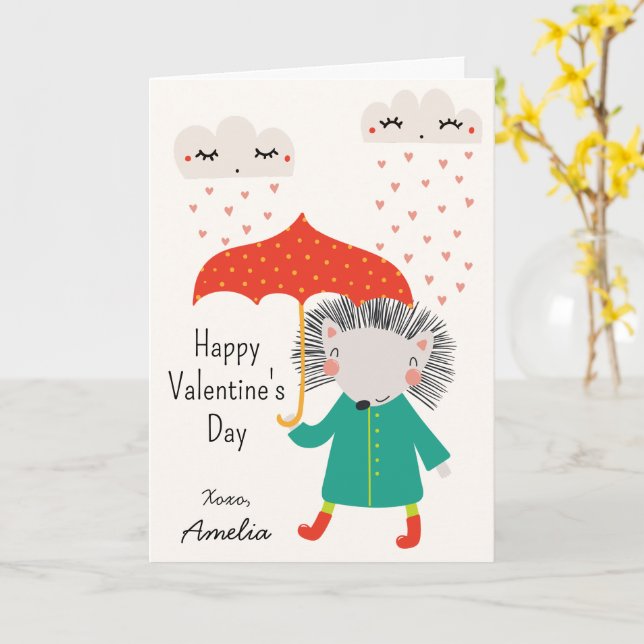 Kids Classroom Cute Hedgehog Valentine's Day Karte (Gelbe Blume)