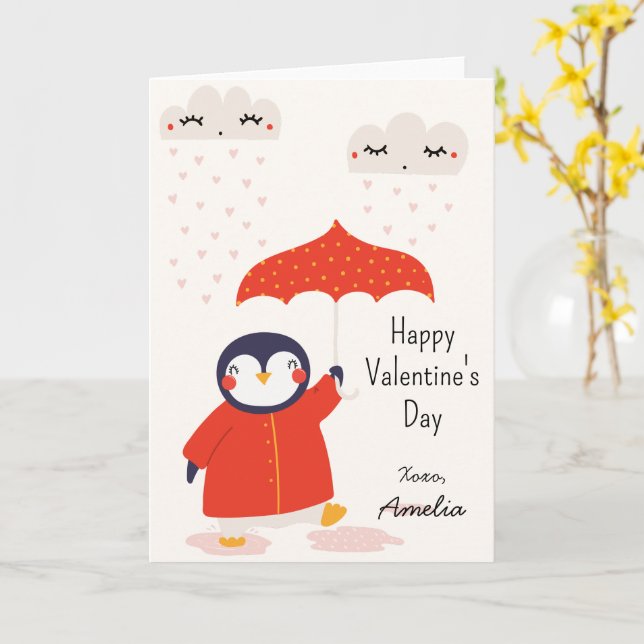 Kids Classroom Cute Penguin Valentine's Day Karte (Gelbe Blume)