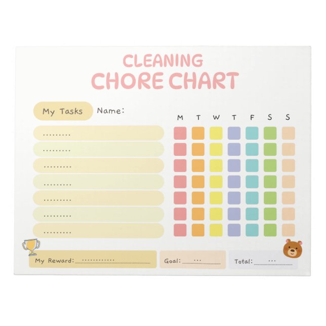 Kids Cleaning Chore Chart Weekly Reward Tracker Notizblock (Vorderseite)