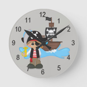 Kid's Clock Cute Pirate Boy Runde Wanduhr