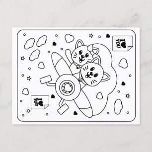 Kids' color your own Valentine (two cats) Postkarte