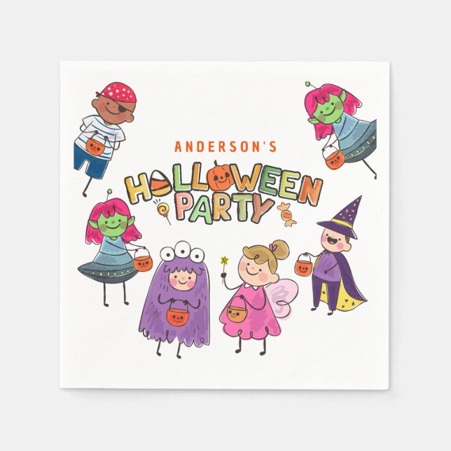 Kids Colorful Halloween Costume Party Serviette (Vorderseite)