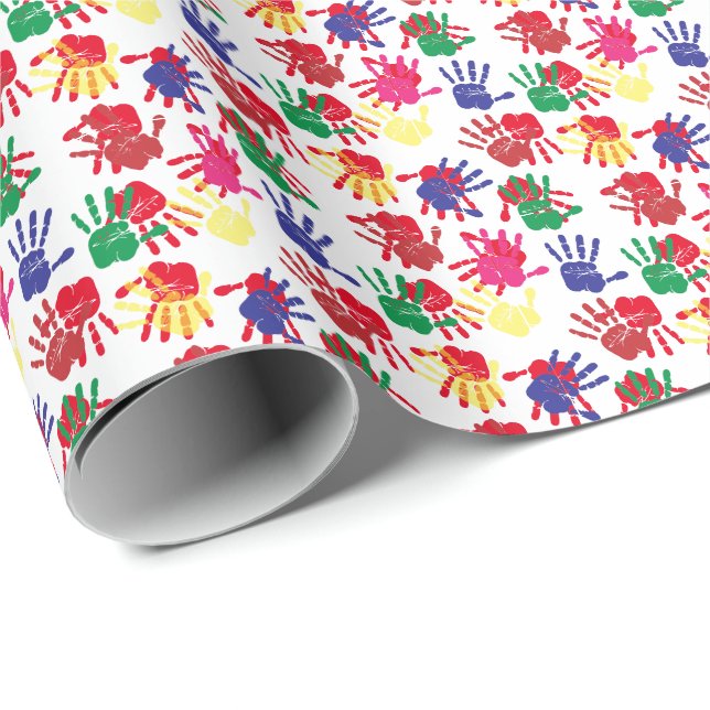 Kids Colorful Handprints Art Party Geschenkpapier (Rolleneckpunkt)