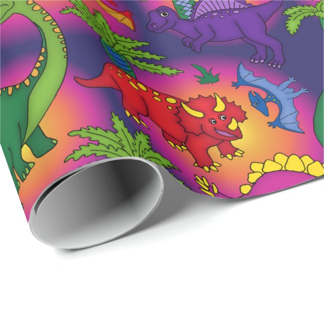 Kids Colorful Niedlich Dinosaurier Muster Geschenkpapier (Rolleneckpunkt)