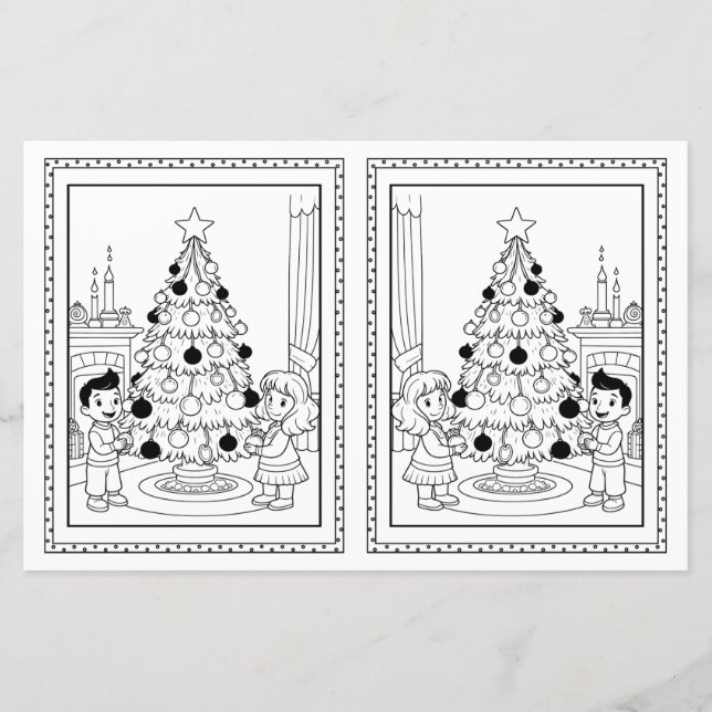 Kids Coloring Tree Paper Christmas Card Template (Vorderseite)