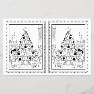 Kids Coloring Tree Paper Christmas Card Template