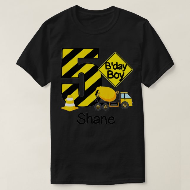 Kids Construction 5th Birthday Shane Boys 5 Years  T-Shirt (Design vorne)