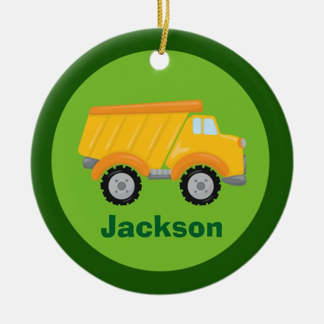 Kids Construction Dump Truck Custom Boys Monogram Keramik Ornament (Vorne)