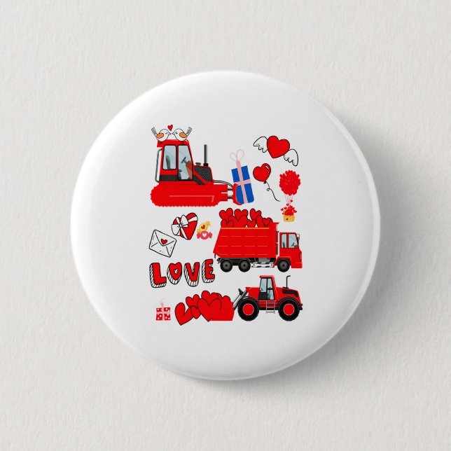 Kids Construction Vehicle Valentine Crane Truck Cu Button (Vorderseite)