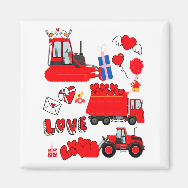 Kids Construction Vehicle Valentine Crane Truck Cu Magnet (Vorne)