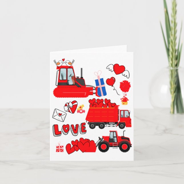 Kids Construction Vehicle Valentine Kran LKW Cu Karte (Vorderseite)