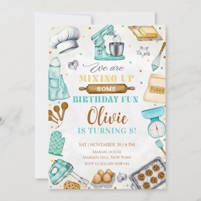 Kids Cooking Birthday, Kitchen Baking Chef  Einladung (Vorderseite)