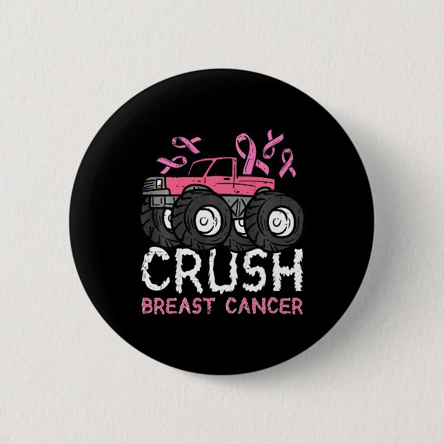 Kids Crush Breast Cancer Awareness Monster Truck T Button (Vorderseite)