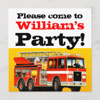Kid's Custom 3. Geburtstag Fire Truck Party Einladung
