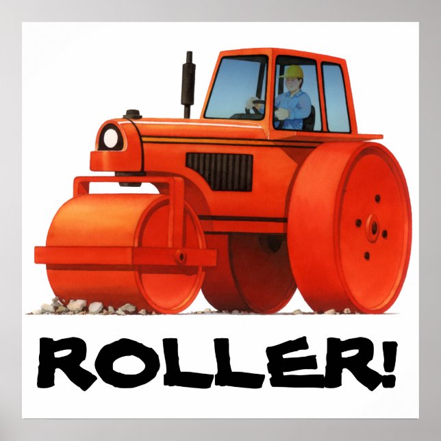 Kids Custom Construction Truck - Red Road Roller Poster (Vorne)