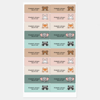 Kids Cute Animals Cartoon Name School Etiketten