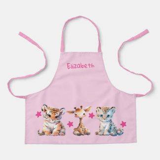Kid's cute animals stars add name pink schürze