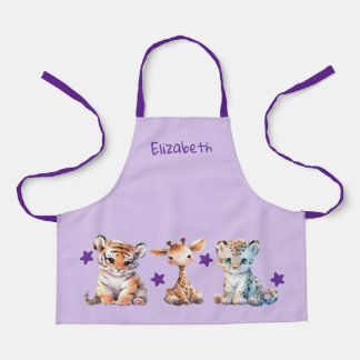 Kid's cute animals stars add name purple schürze