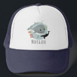 Kids Cute Blue Ocean Whale and Sea Fish Truckerkappe<br><div class="desc">This cute and modern kids trucker trucker design a blue whale,  fish,  orca,  and seaweed,  and space for your to add your child's name. Die perfekte Gift for any ocean lover!</div>