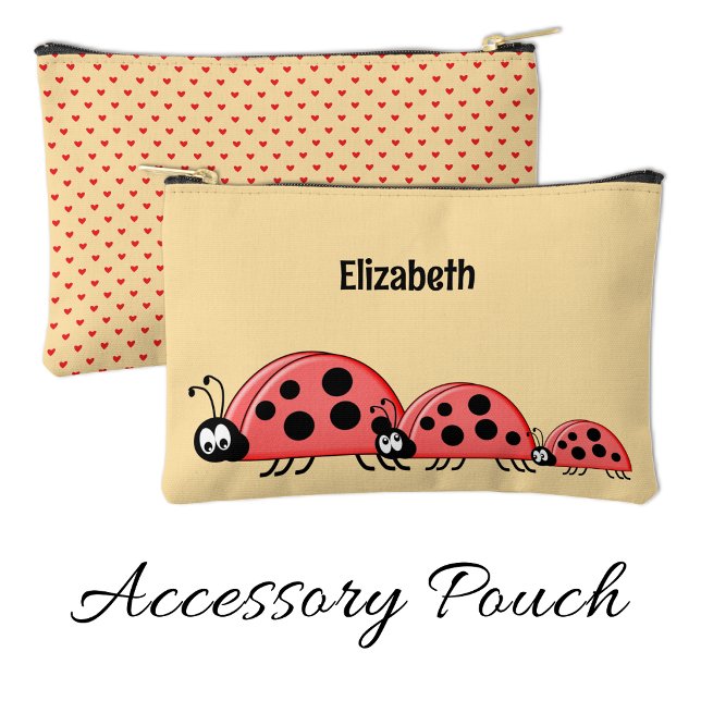 Kids cute ladybugs add a name red peach zubehörtasche (Von Creator hochgeladen)