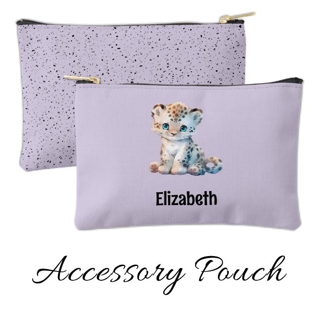 Kids cute leopard add a name purple black zubehörtasche (Von Creator hochgeladen)