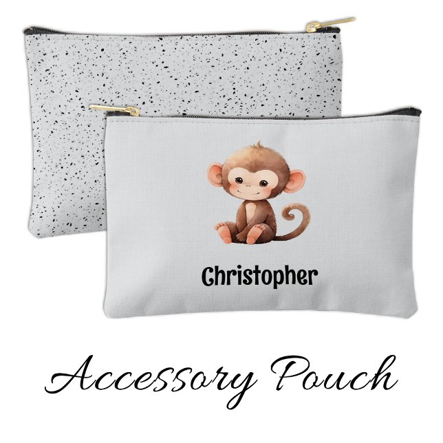 Kids cute monkey add a name grey black zubehörtasche (Von Creator hochgeladen)