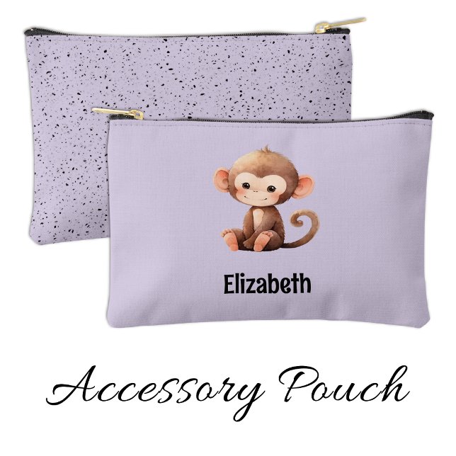Kids cute monkey add a name purple black zubehörtasche (Von Creator hochgeladen)