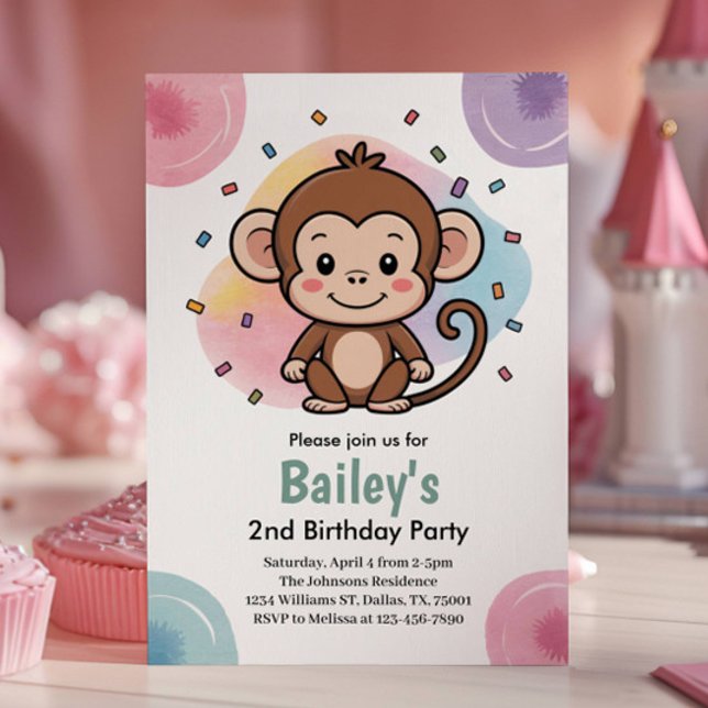 Kids Cute Monkey Jungle Birthday Party Einladung (Von Creator hochgeladen)