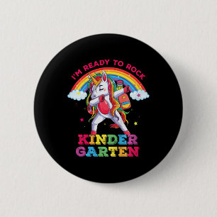 Kids Dabbing Unicorn Im Rock Kindergarten Button