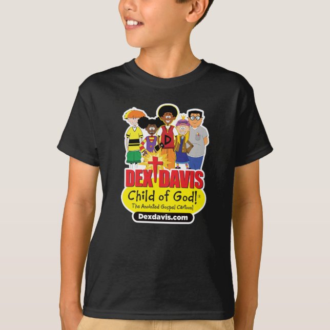 Kid's "Dex n' Friends" T - Shirt (dunkle Farben) (Vorderseite)