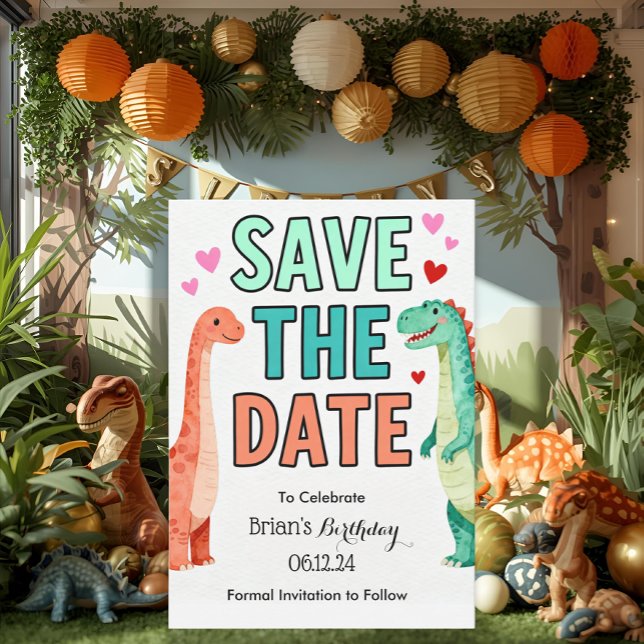 Kids Dino Birthday Party Save The Date Einladung (Von Creator hochgeladen)