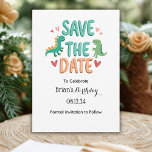 Kids Dino Birthday Party Save the Date Einladung<br><div class="desc">Machen Sie sich bereit mit unserer Kids Dino Birthday Party Save the Date Karte zu vergnügen! Dieses Design mit einem spielerischen Dinosaurier-Thema ist ideal, um den Ton für ein unvergessliches Geburtstagsfest zu setzen. Mit farbenfrohen Dinos, lebendigem Text und dem Raum, der mit den Details Ihres Party personalisiert werden kann, wird...</div>