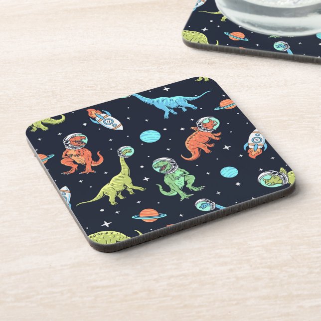 Kids Dinosaur Astronaut Pattern Getränkeuntersetzer (Linke Seite)