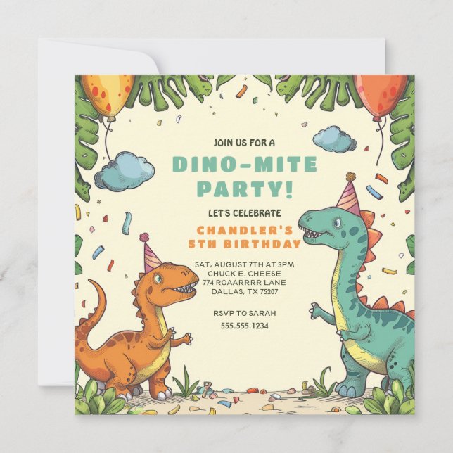 Kids Dinosaur Birthday Einladung (Vorderseite)