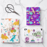 Kids Dinosaur Birthday Geschenkpapier Set<br><div class="desc">Ein buntes Set von Dinosaurier-Geburtstagswackelpapier für Kindergeschenke</div>