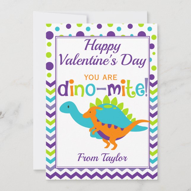Kids Dinosaur Dino-Mite Valentinstag Feiertagskarte (Vorderseite)