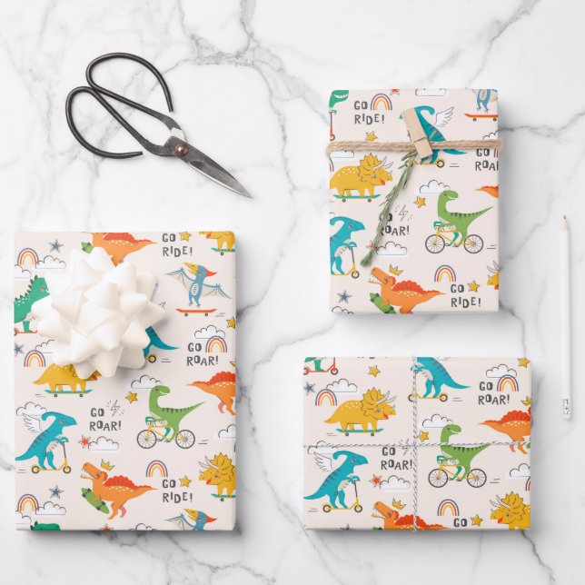 Kids Dinosaur Reisemuster Geschenkpapier Set (Vorderseite)
