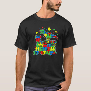 Kids-Dinosaur-Reittrain-Puzzleteil Autismus-Bewuss T-Shirt