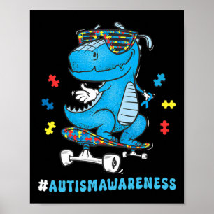 Kids Dinosaur Skateboard fahren Autismussensibilis Poster