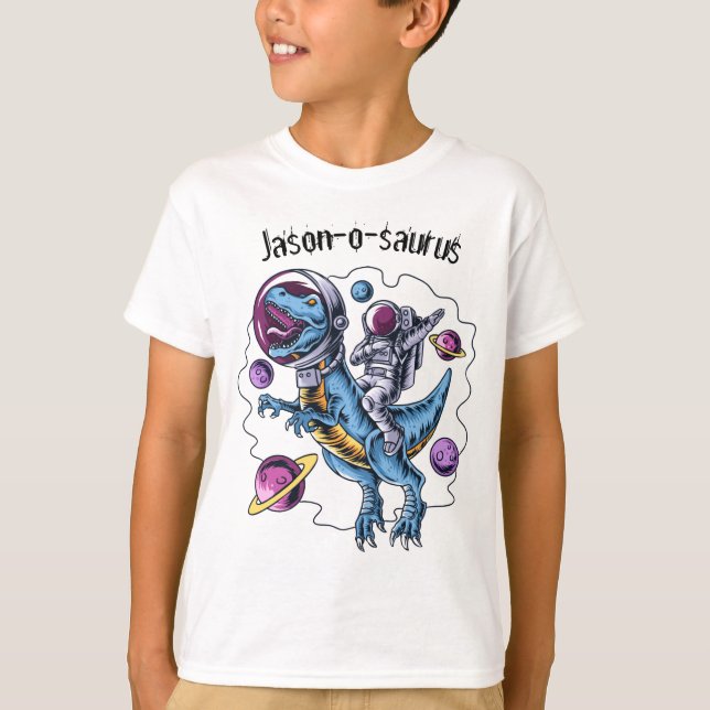 Kids Dinosaur T-Rex Astronaut Name T - Shirt hinzu (Vorderseite)