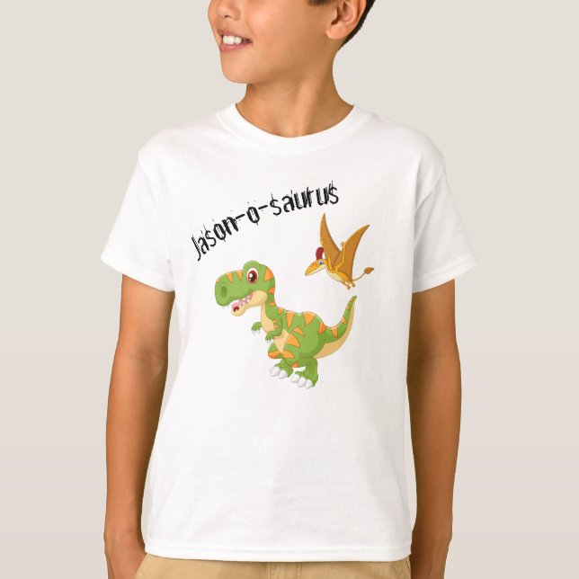 Kids Dinosaur T-Rex T - Shirt mit Namen hinzufügen (Vorderseite)