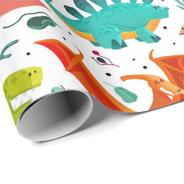 Kids Dinosaurier Geschenkpapier (Rolleneckpunkt)