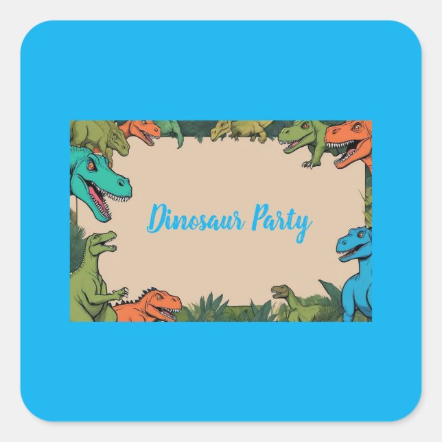 Kids Dinosaurier Party Square Sticker (Vorderseite)