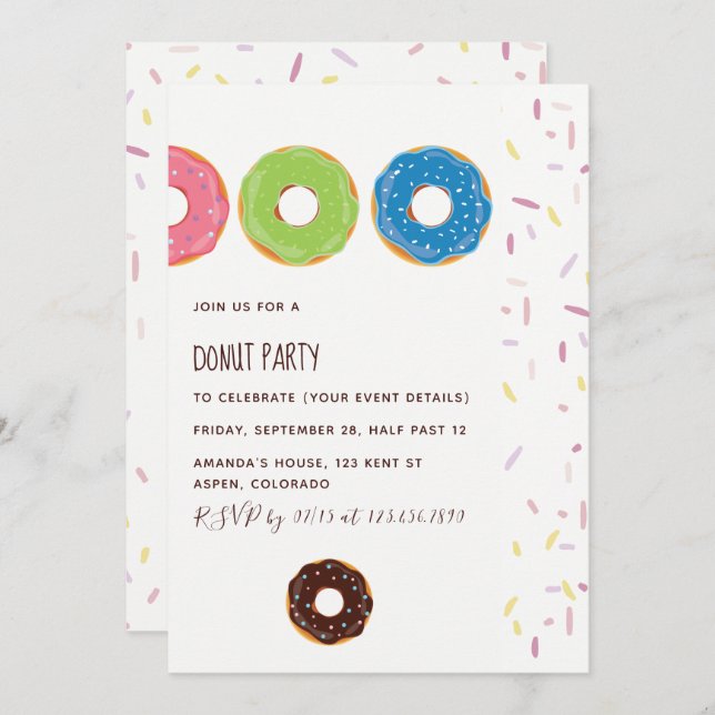 Kids Donut Party Einladung (Vorne/Hinten)